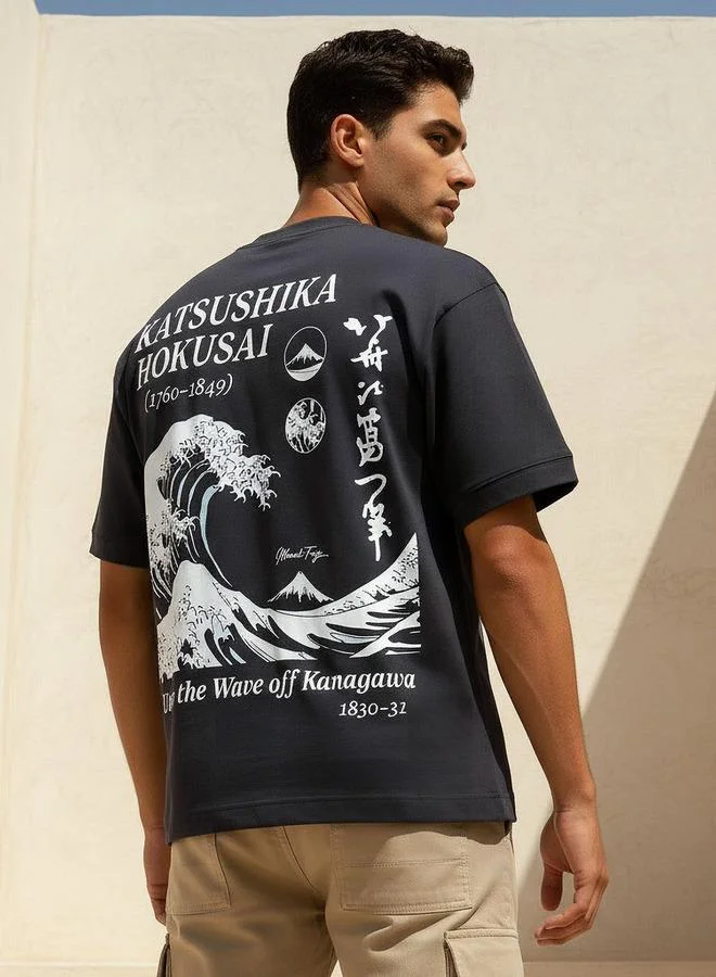 SP Characters  Men Regular Fit Crew Neck Short Sleeve Katsushika Hokusai Print T-shirt for Men | Best Price UAE